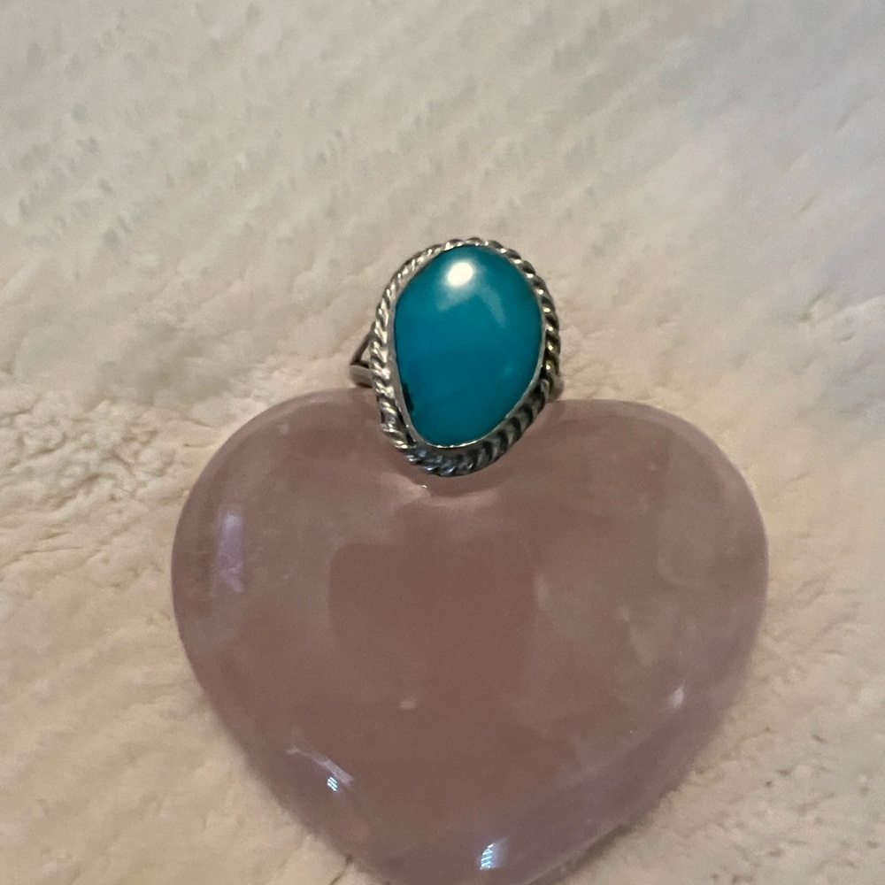 Native Vintage Sleeping Beauty Navajo Sterling Silver Turquoise Ring